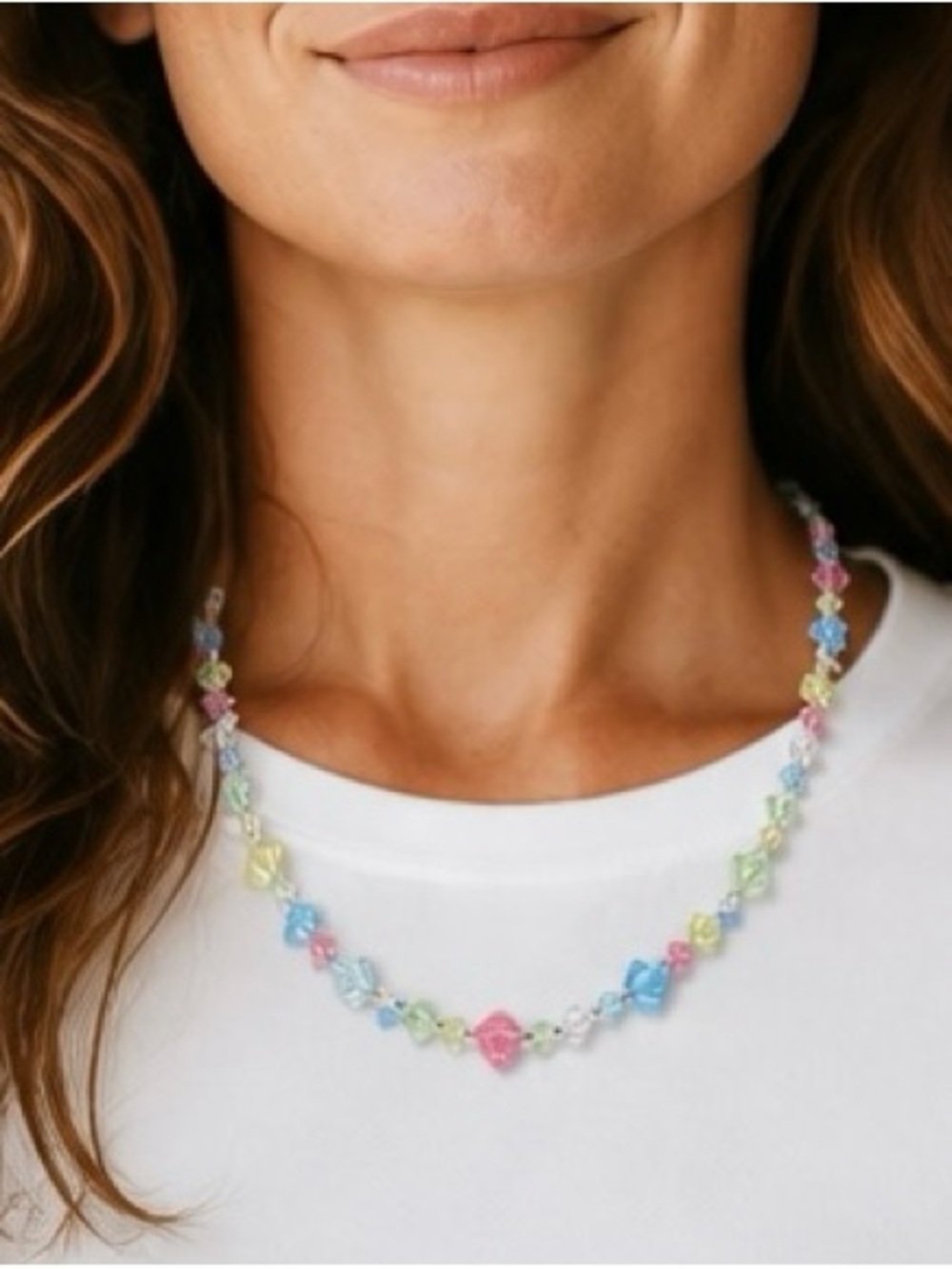 Pink and Blue Crystal Beaded Necklace
